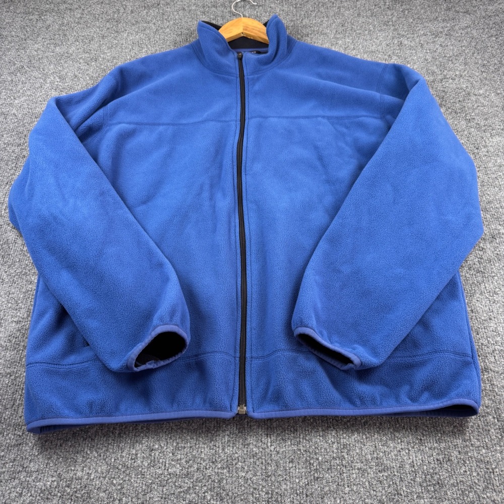 Lands' End Fleece Jacket Mens XL Blue Excellent Full Zip Mock Neck Pockets